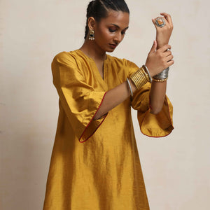 trueBrowns Gold Silk Kurta Set