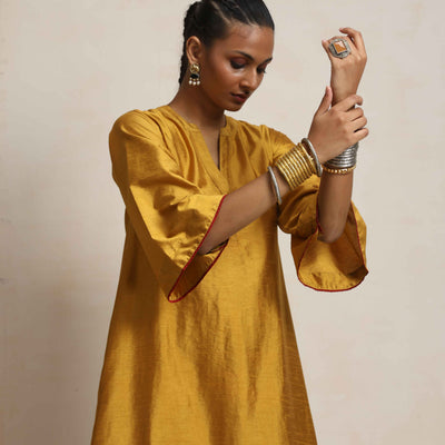 trueBrowns Gold Silk Kurta Set