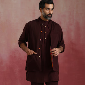 trueBrowns Men's Cola Ikat Reversible Nehru Jacket