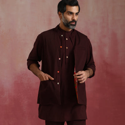 trueBrowns Men's Cola Ikat Reversible Nehru Jacket