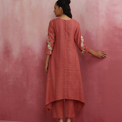 trueBrowns Peach Cotton Dobby Kurta Set
