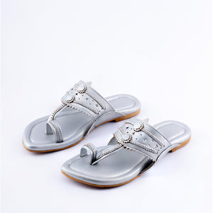 Silver Solid Kolha Flats