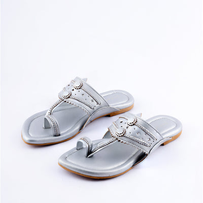 Silver Solid Kolha Flats
