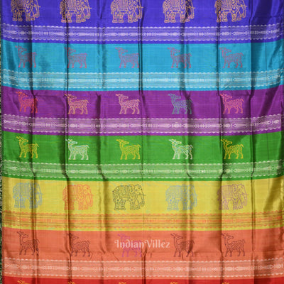 Gray Fish Motif with Animal Theme Double Pallu Berhampuri Silk Saree