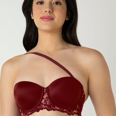 Femme Lace Padded Wired Multiway Bra - Biking Red