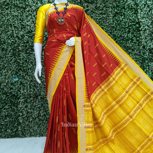 Red Yellow Sambalpuri Bomkai Silk Saree