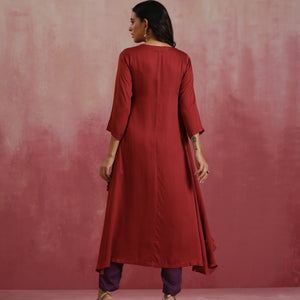trueBrowns Maroon Modal Angrakha Kurta Set
