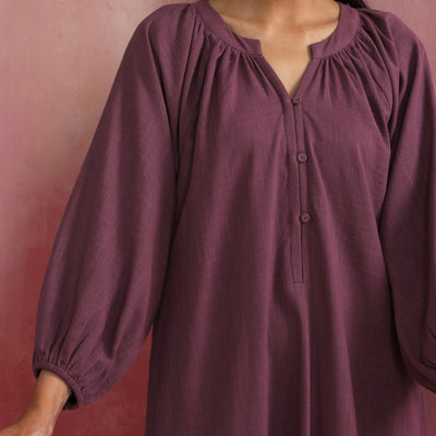 trueBrowns Light Purple Cotton Dobby Dress