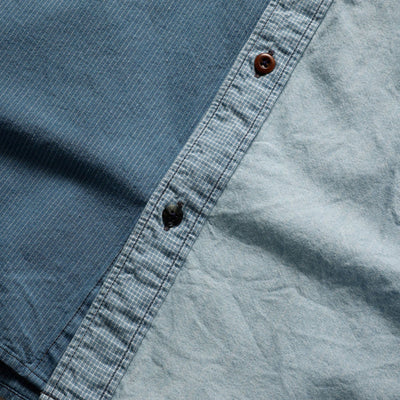 FDMTL | PATCHWORK S/S SHIRT 3YR WASH  { INDIGO