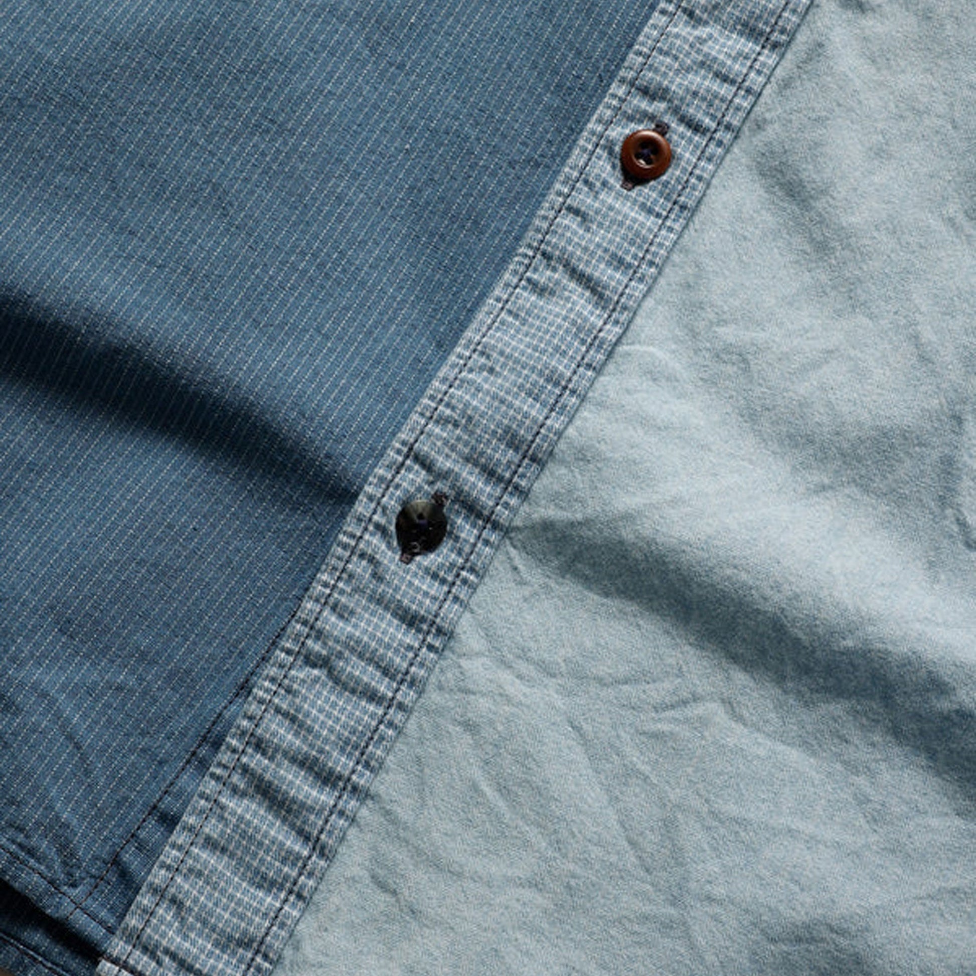 FDMTL | PATCHWORK S/S SHIRT 3YR WASH  { INDIGO