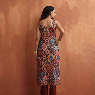 trueBrowns Cola Print Straight Kurta Set