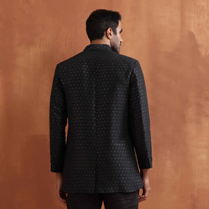 trueBrowns Men's Black Chanderi Long Jacket