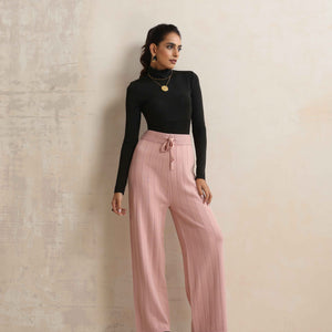 trueBrowns Pink Woollen Flared Pants