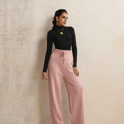 trueBrowns Pink Woollen Flared Pants
