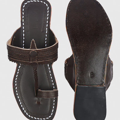 Brown Handstitched Leather Kolhapuri Women Slipper