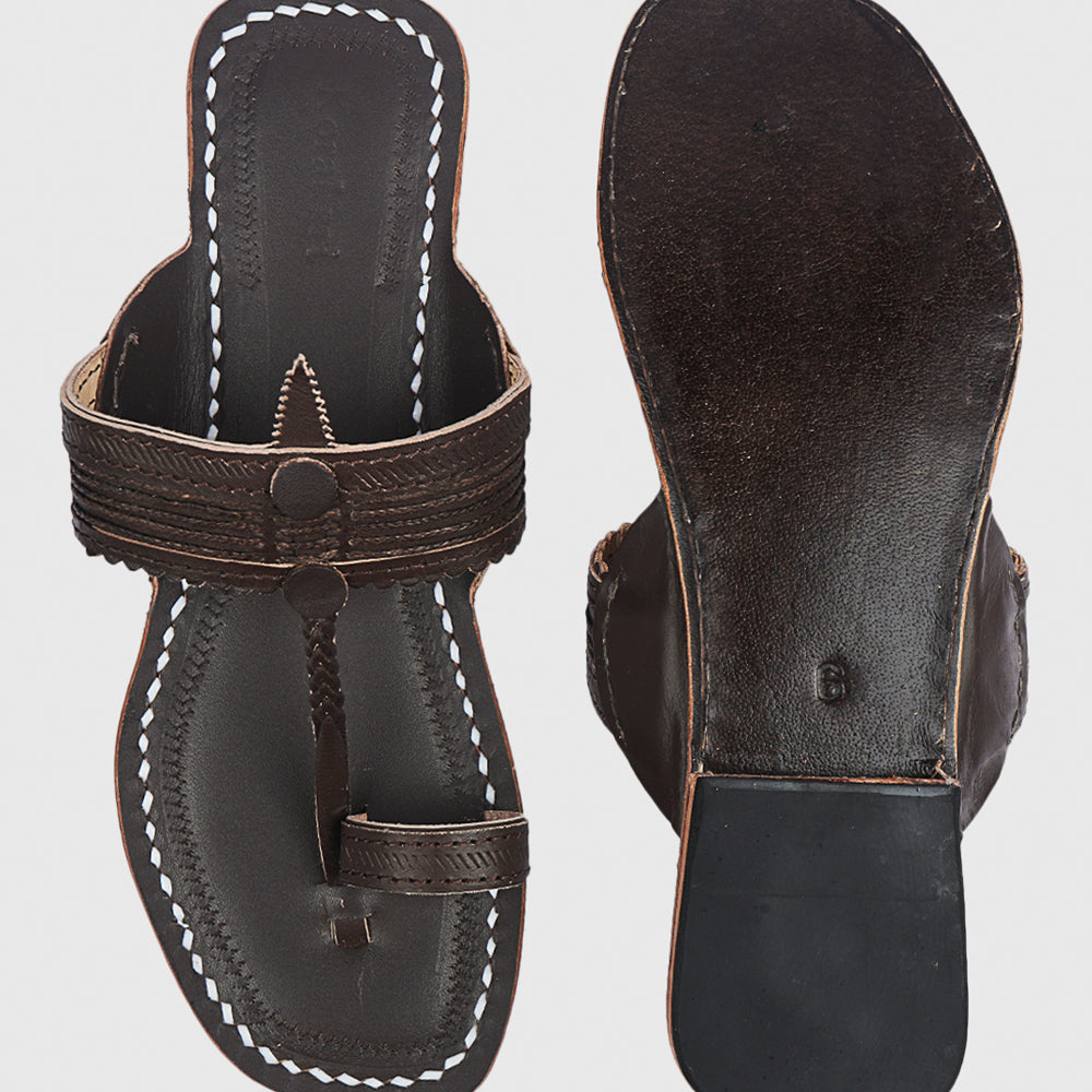 Brown Handstitched Leather Kolhapuri Women Slipper