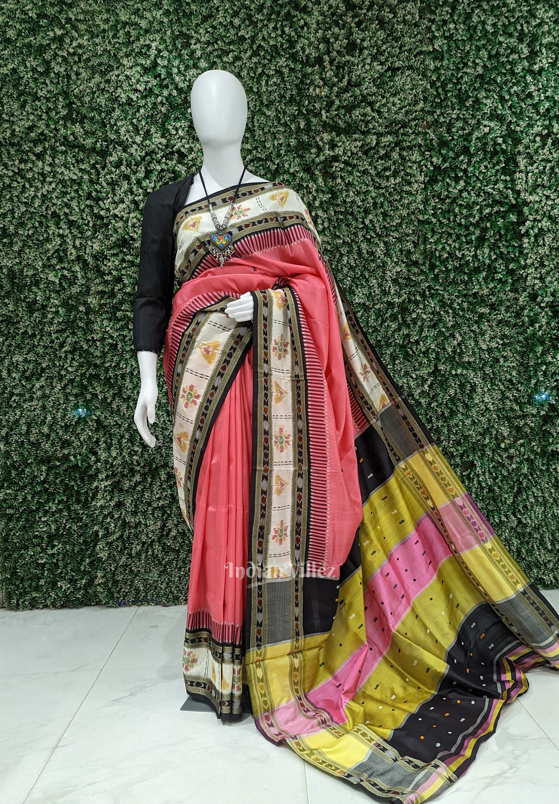 Pink Odisha Ikat Kathiphera Khandua Silk Saree