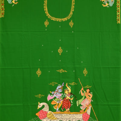 Green Boita Radha Krishna Theme Pattachitra Kurti Dress Material