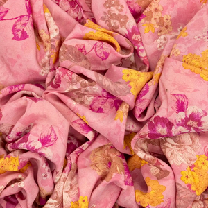 Baby Pink Woven Digital Printed Crepe Silk Saree With Floral Motifs