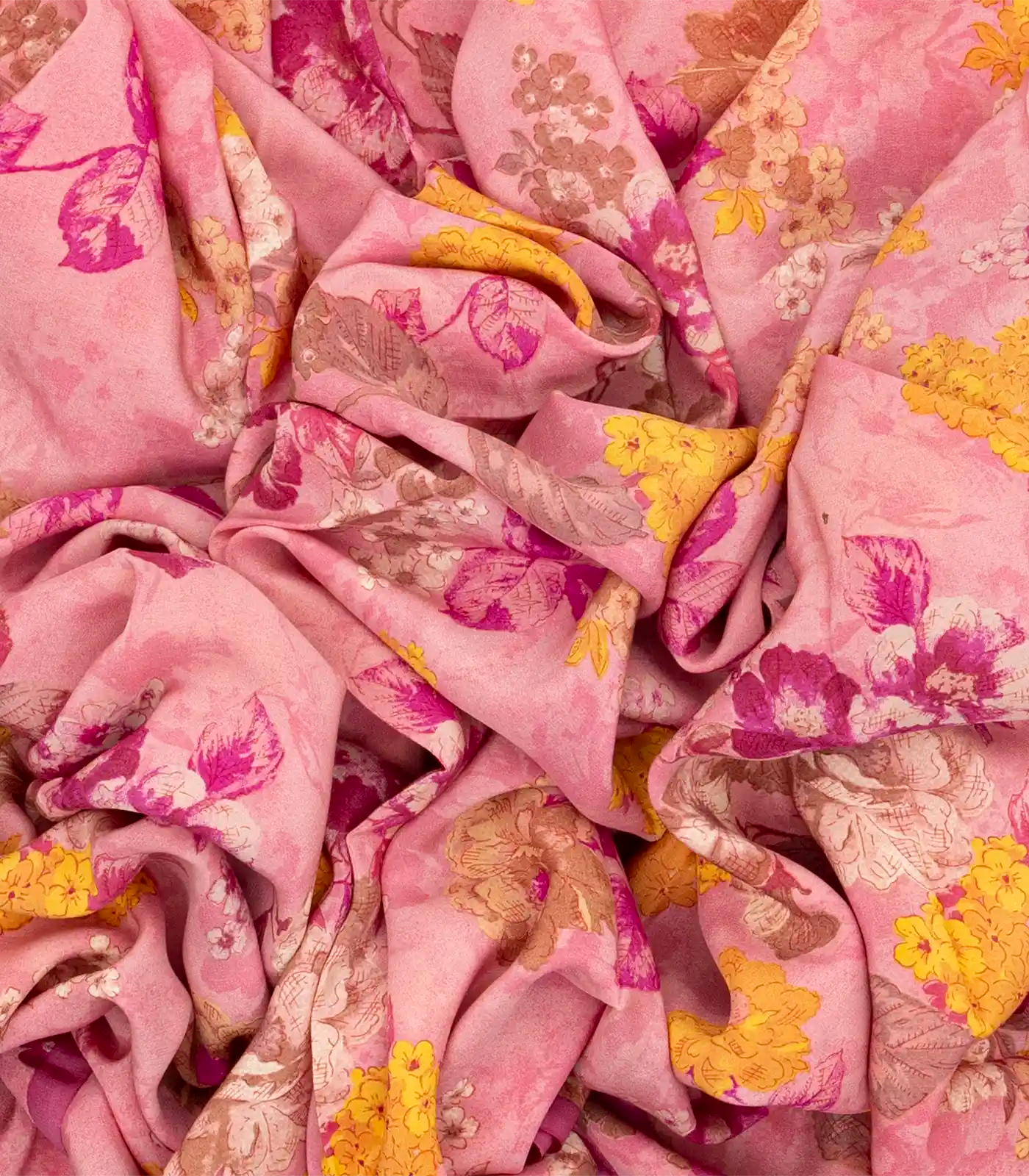 Baby Pink Woven Digital Printed Crepe Silk Saree With Floral Motifs