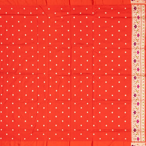 Cyan Handloom Banarasi Silk Saree With Coin Buttas & Red Border