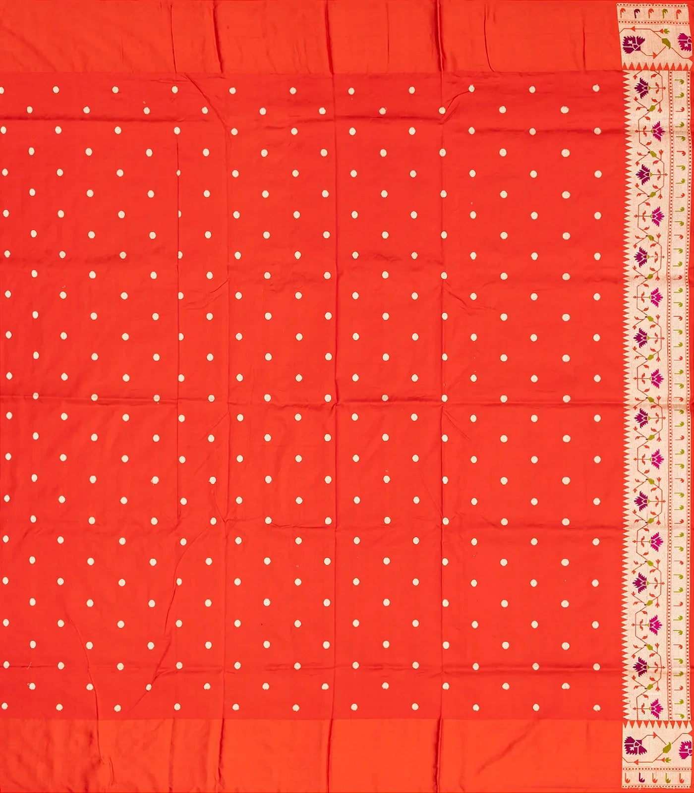 Cyan Handloom Banarasi Silk Saree With Coin Buttas & Red Border