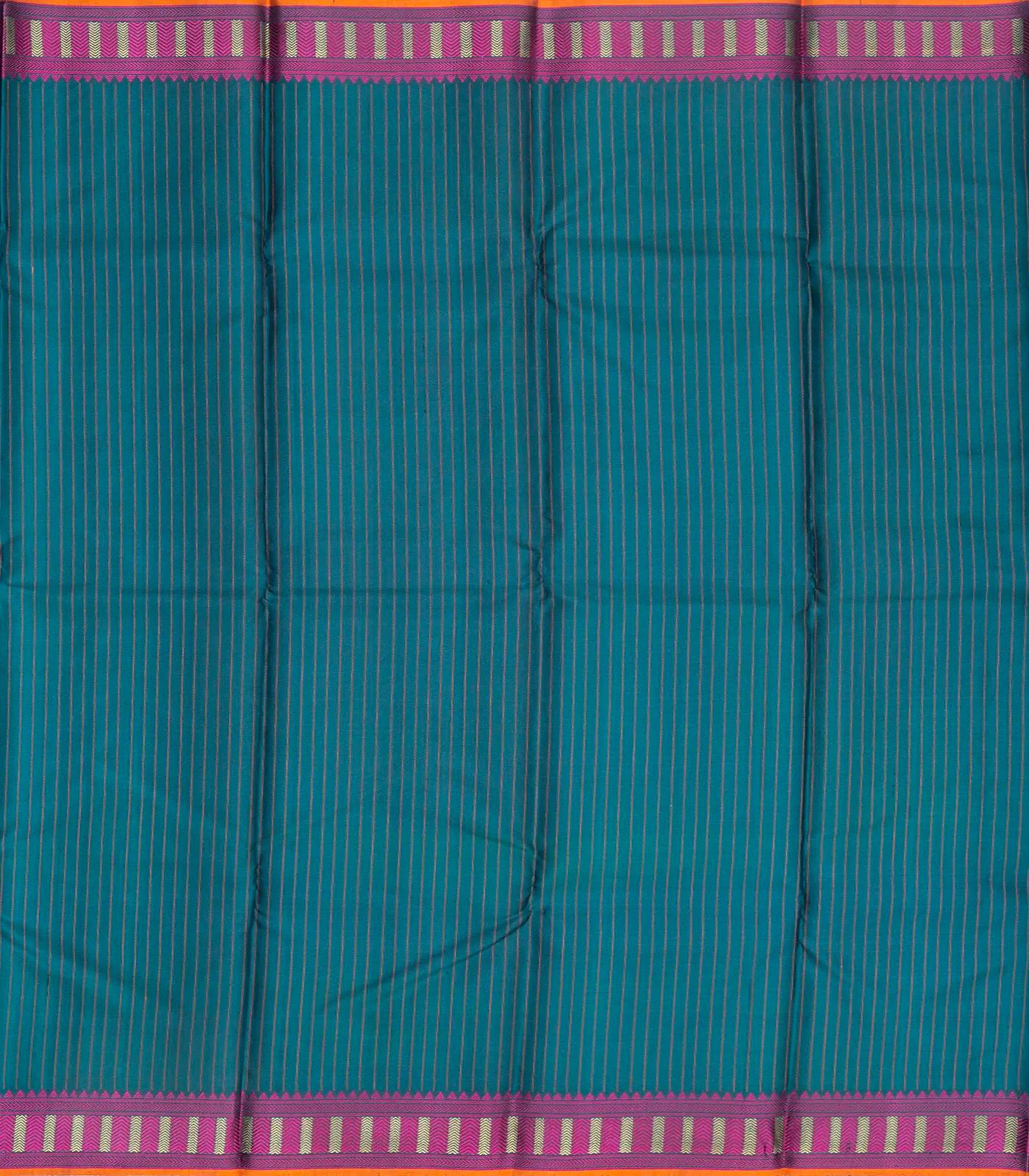 Cyan Handloom Kanchi Cotton Saree With Vanki Motifs