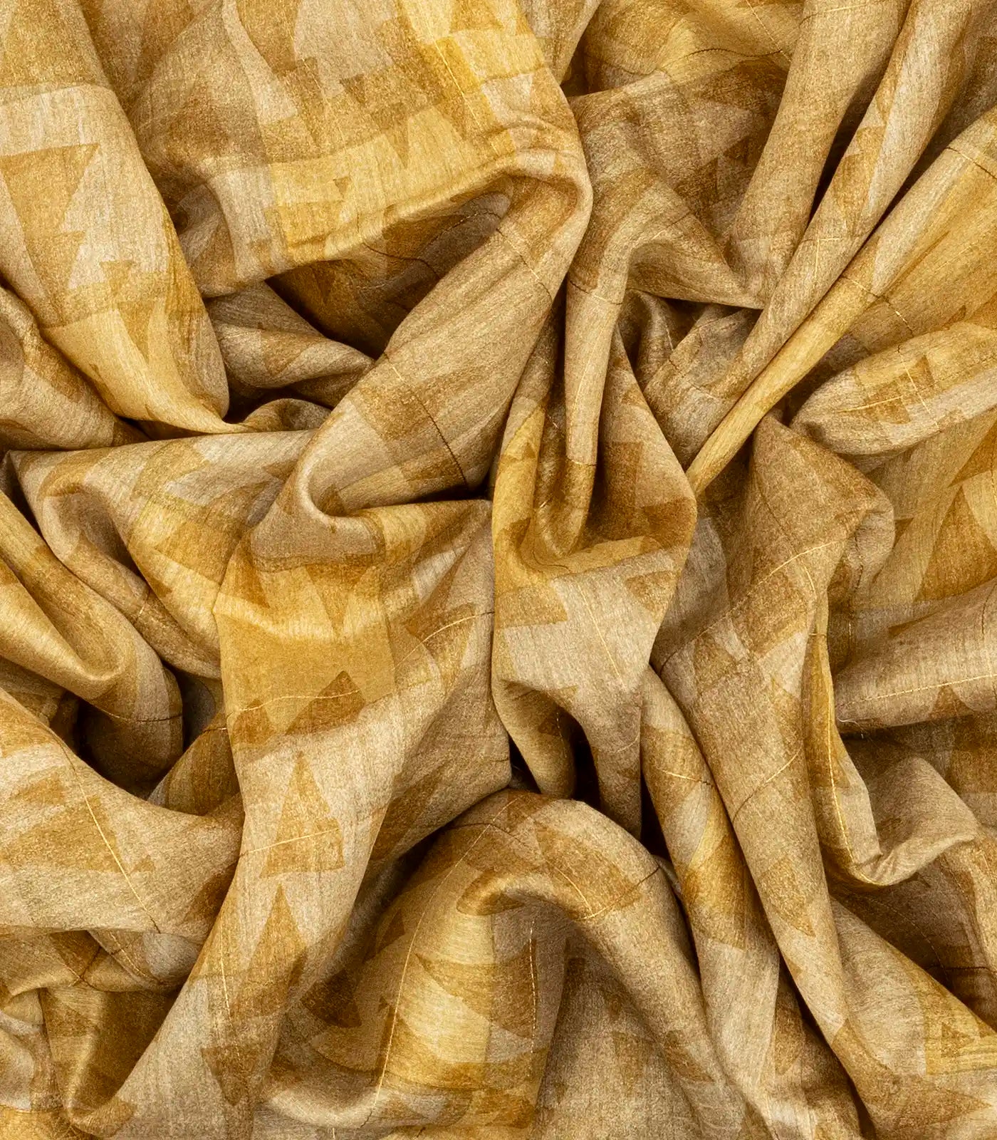 Beige Handloom Tussar Silk Saree Printed With Triangle Motifs