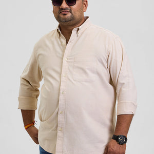 Beige Button Down Regular Fit Shirt