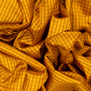 Mustard Handloom Soft Silk Saree With Checks & Contrast Border