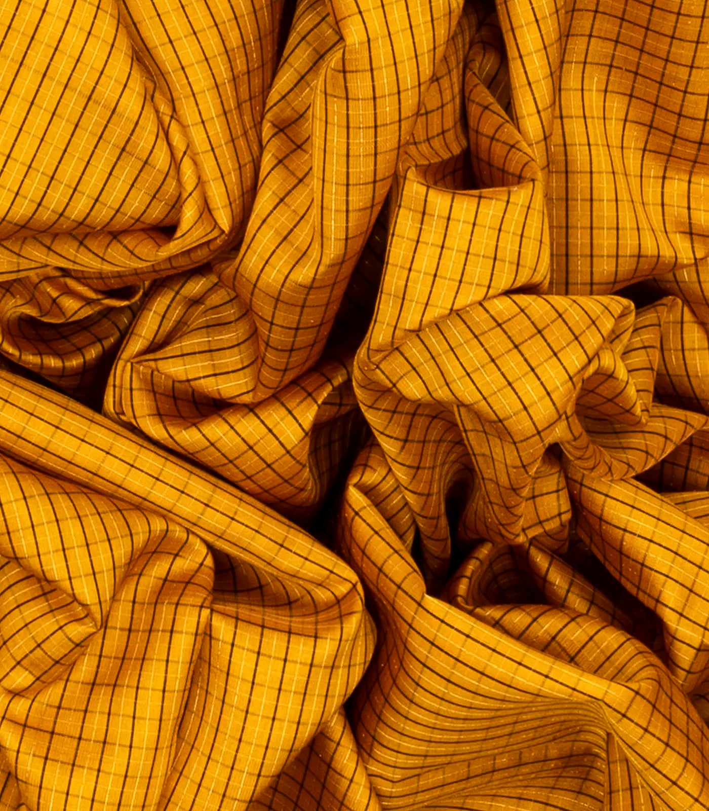 Mustard Handloom Soft Silk Saree With Checks & Contrast Border