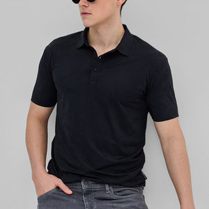 Black Textured Stitchless Polo T-Shirt