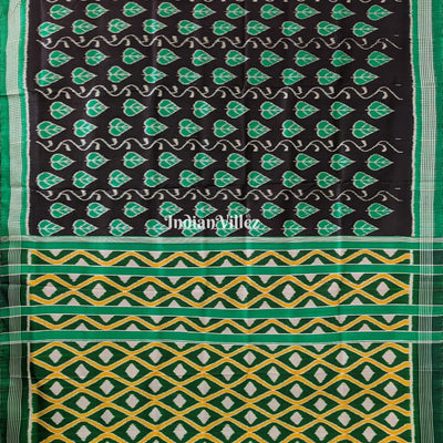 Black With Green Odisha Ikat Contemporary Silk Saree