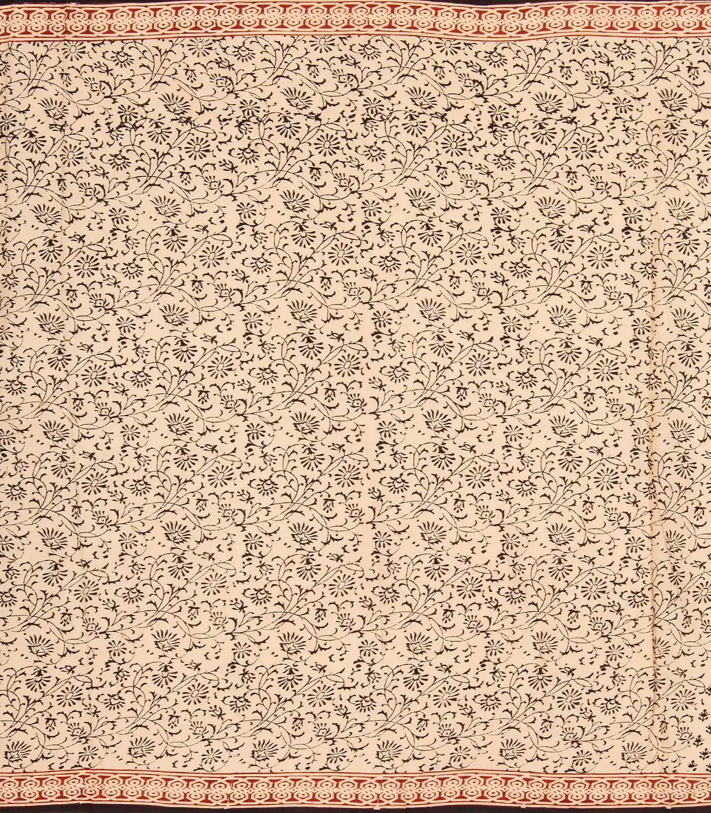 Sandal Woven Jaipur Cotton Saree Printed With Floral Motifs