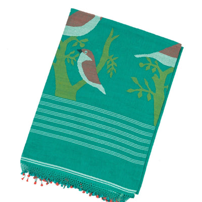 Aquamarine Handloom Bengal Cotton Saree With Buttas