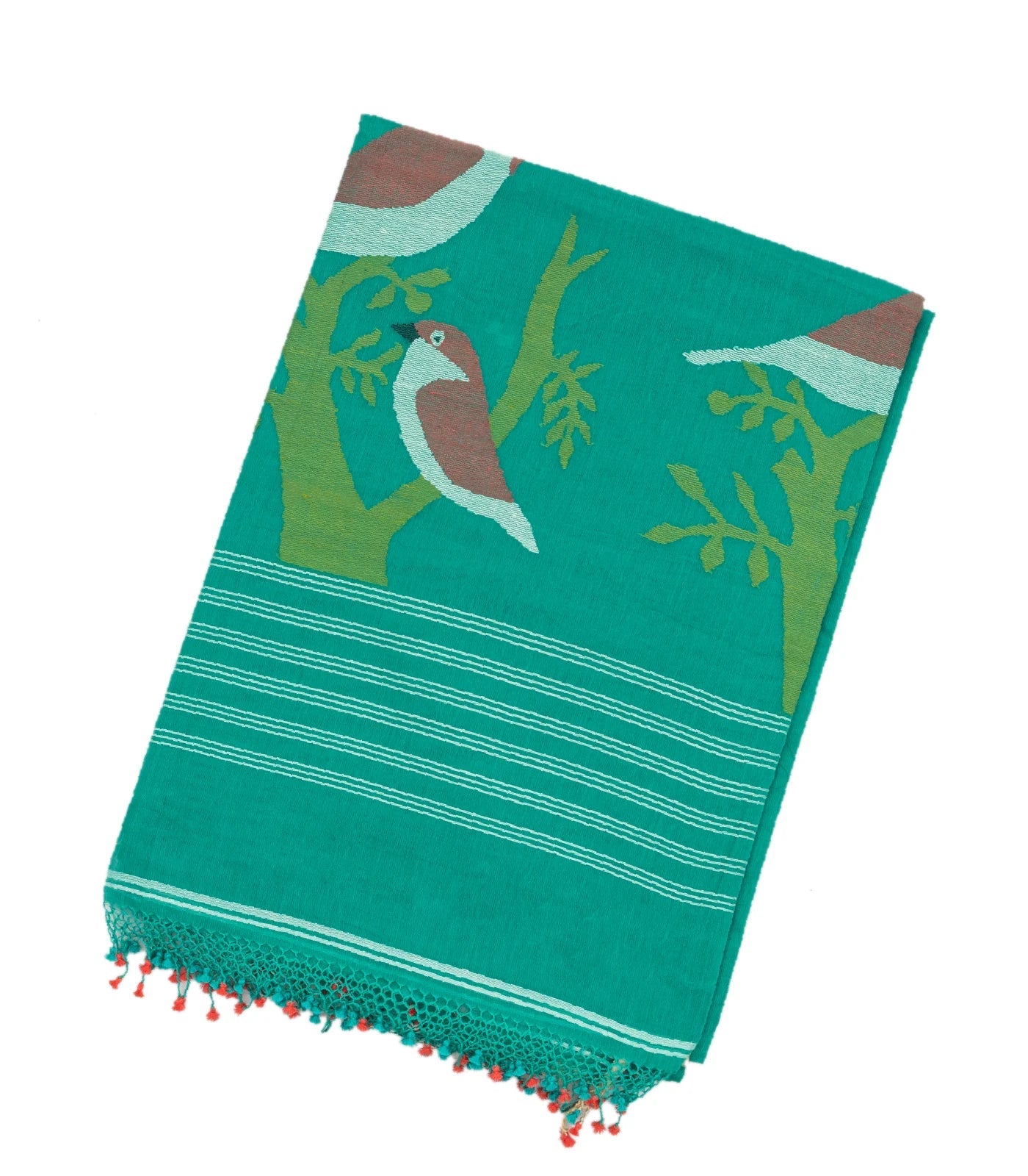 Aquamarine Handloom Bengal Cotton Saree With Buttas