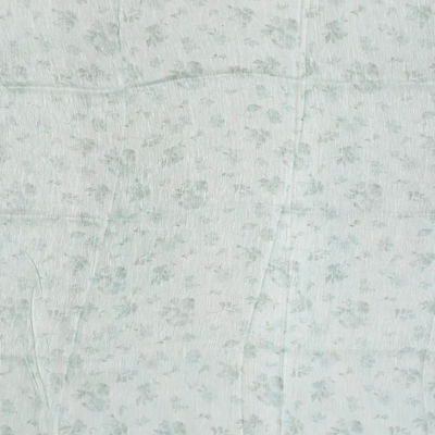 Turquoise Handloom Linen Saree With Printed Floral Motifs