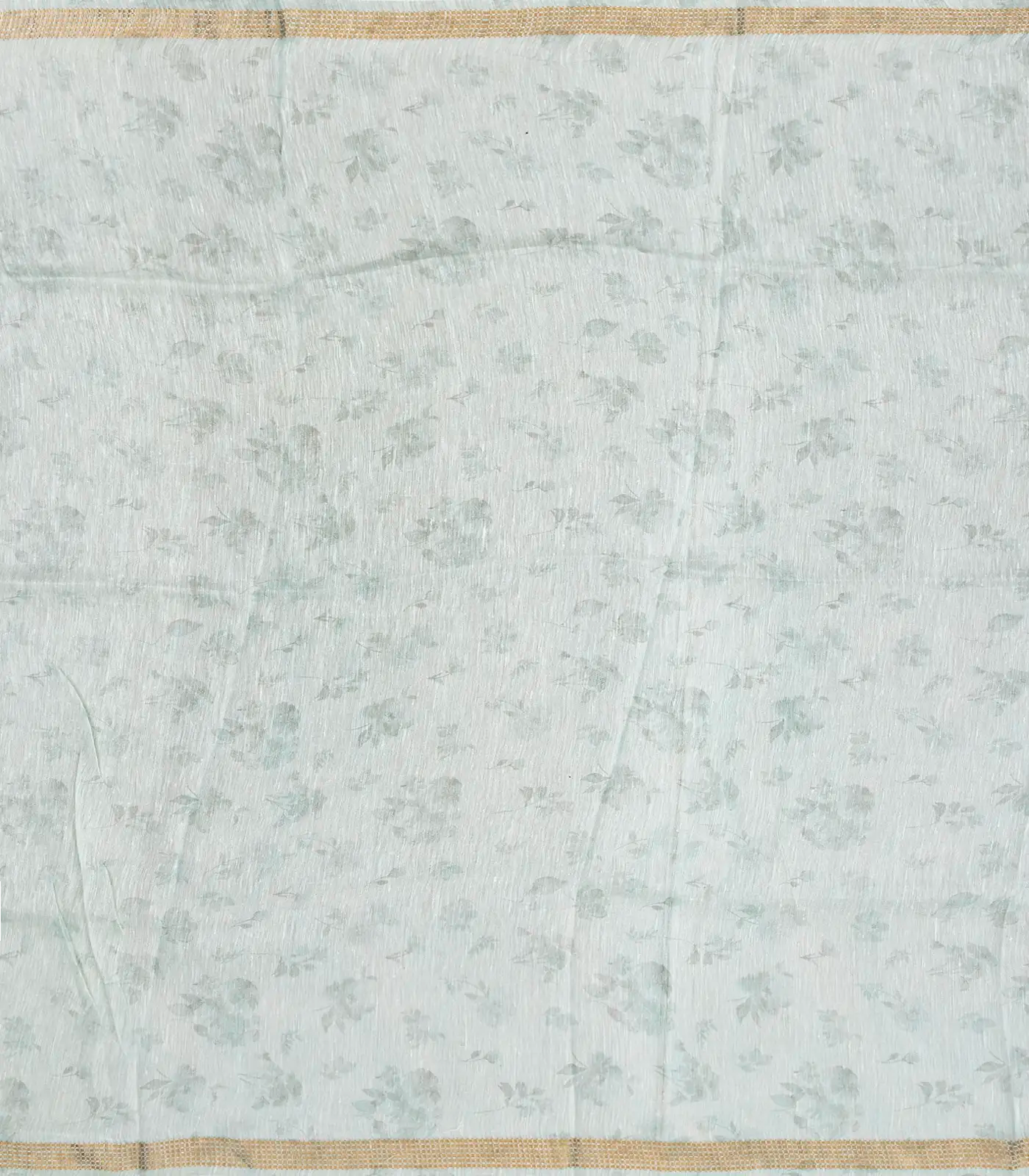 Turquoise Handloom Linen Saree With Printed Floral Motifs