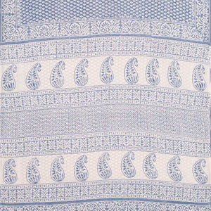 Light Blue Woven Jaipur Cotton Saree Printed With White Floral Motifs