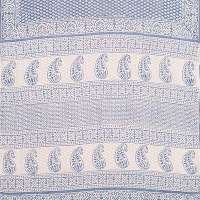 Light Blue Woven Jaipur Cotton Saree Printed With White Floral Motifs