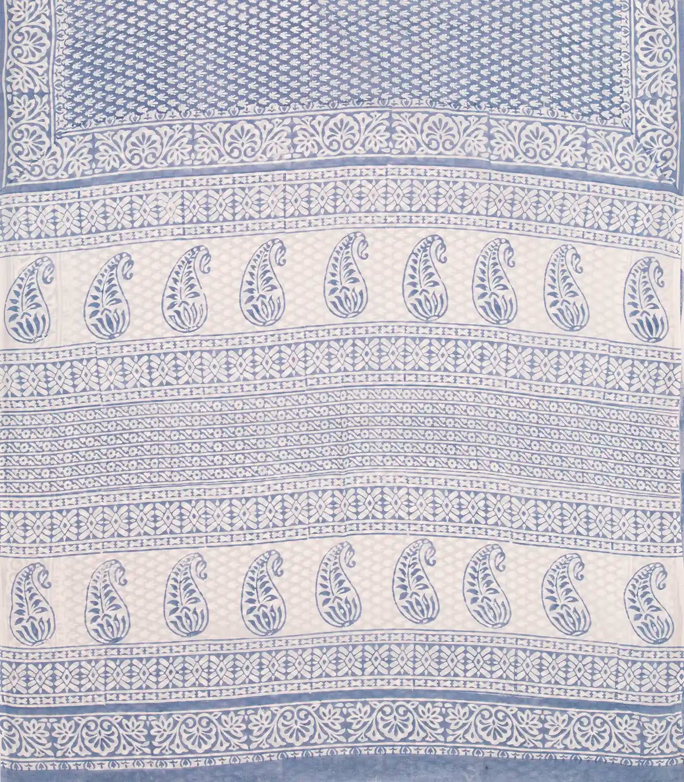 Light Blue Woven Jaipur Cotton Saree Printed With White Floral Motifs