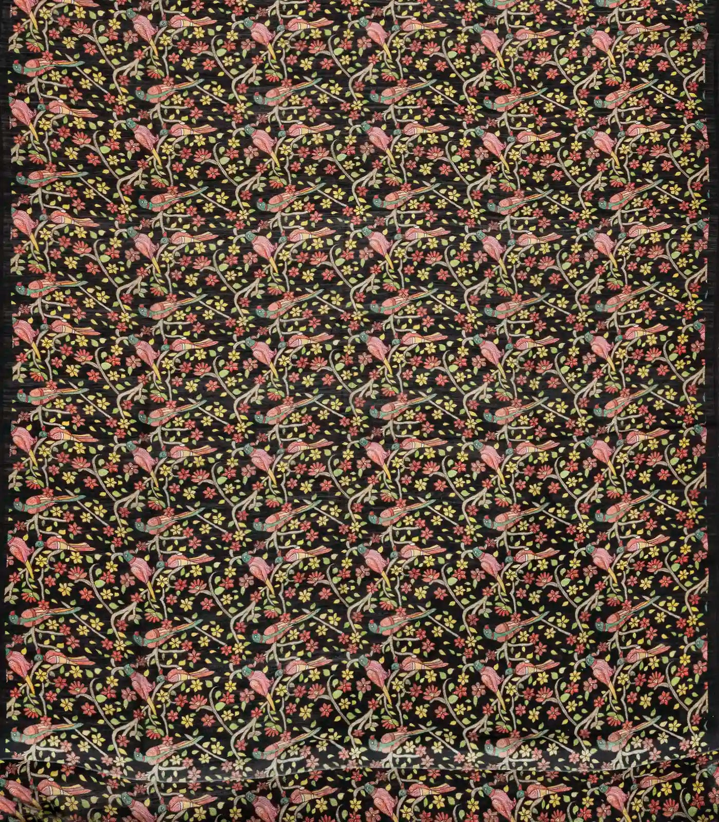 Sandal Handloom Tussar Silk Saree Printed With Floral Motifs