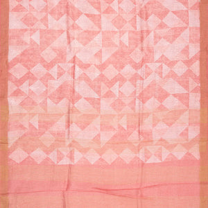 Peach Handwoven Linen Saree Printed With Geometric Motifs