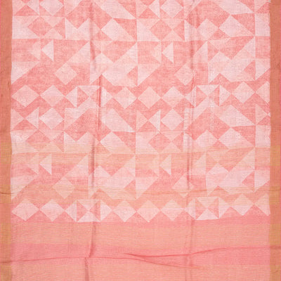 Peach Handwoven Linen Saree Printed With Geometric Motifs