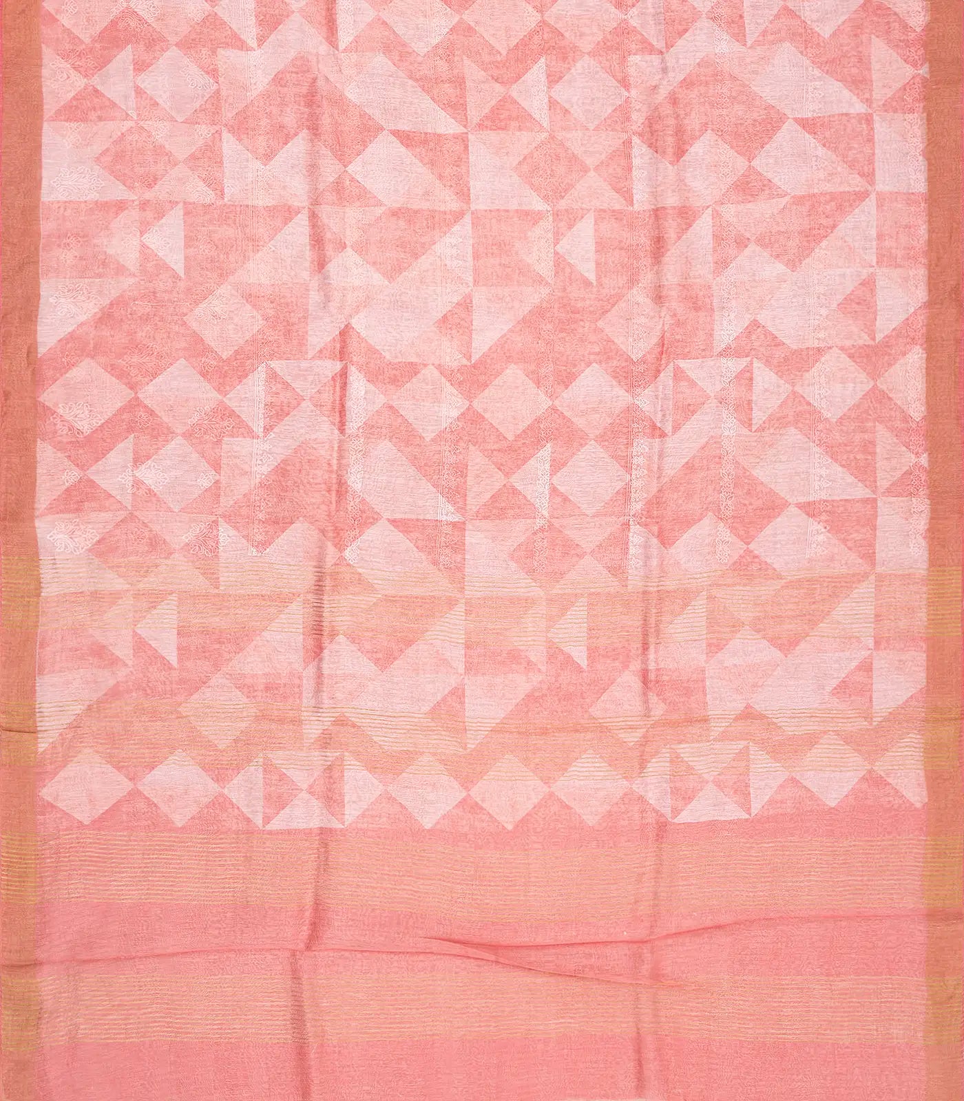 Peach Handwoven Linen Saree Printed With Geometric Motifs
