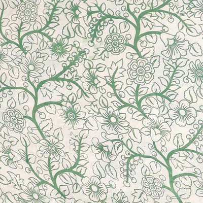 Green geometric machine-printed kalamkari cotton saree, diamond border & God Krishna Radha motifs pallu