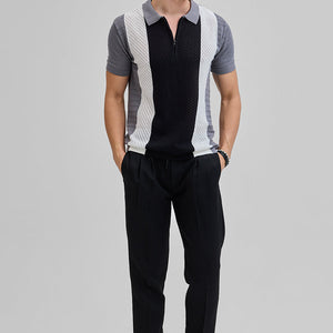Black Colourblocked Zipper Polo T-Shirt