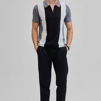 Black Colourblocked Zipper Polo T-Shirt