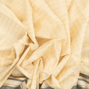 Cream Handloom Silk Cotton Saree With Checks & Contrast Border