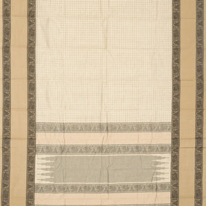 Off White Handloom Kanchi Cotton Saree With Taupe Border